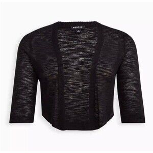 TORRID Women's 2X / 18-20 NWT Black Slub Shrug 3/4 Sleeve Cropped Open Sweater